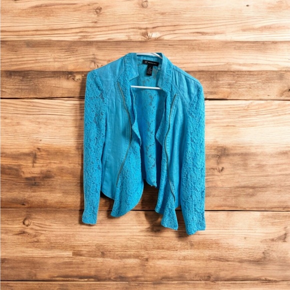 INC International Concepts Women’s Lace Fashion Jacket – Teal Blue – Size Medium - Picture 1 of 11